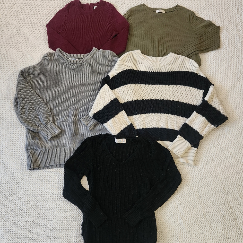 5 Women's Sweaters- Black, Gray, Green, Burgundy, Striped